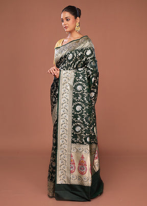 Green Katan Silk Saree With Blouse Piece