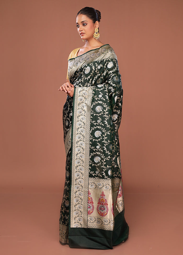 Green Katan Silk Saree With Blouse Piece