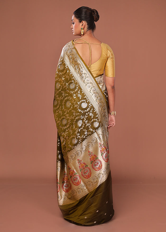 Green Katan Silk Saree With Blouse Piece
