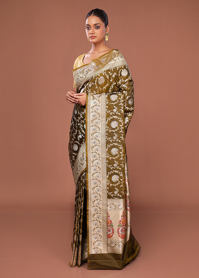 Green Katan Silk Saree With Blouse Piece