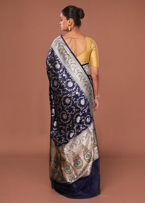 Blue Katan Silk Saree With Blouse Piece