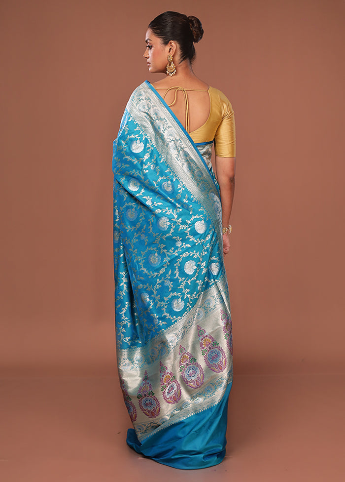 Blue Katan Silk Saree With Blouse Piece