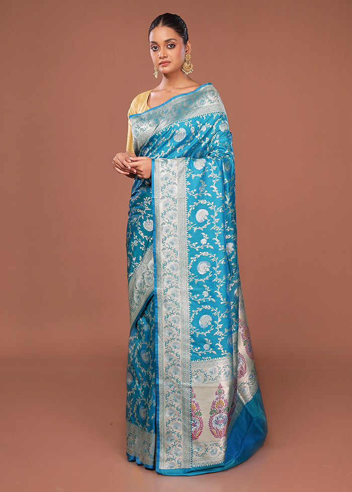 Blue Katan Silk Saree With Blouse Piece