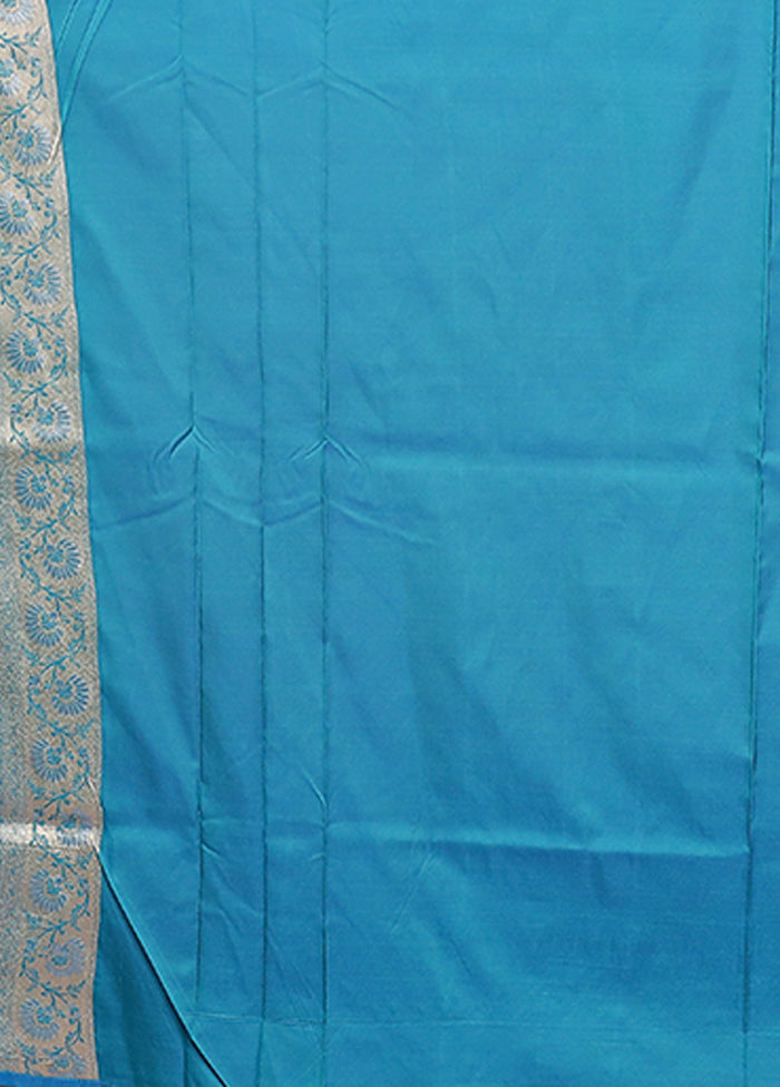 Blue Katan Silk Saree With Blouse Piece