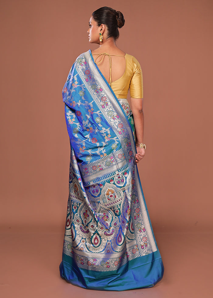 Blue Katan Silk Saree With Blouse Piece