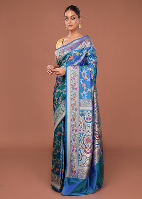 Blue Katan Silk Saree With Blouse Piece