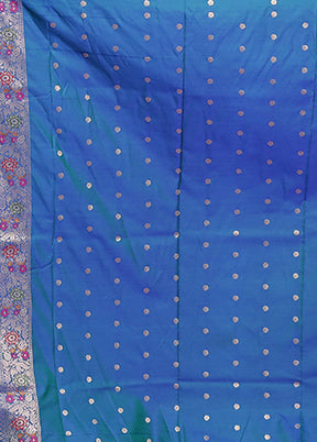 Blue Katan Silk Saree With Blouse Piece