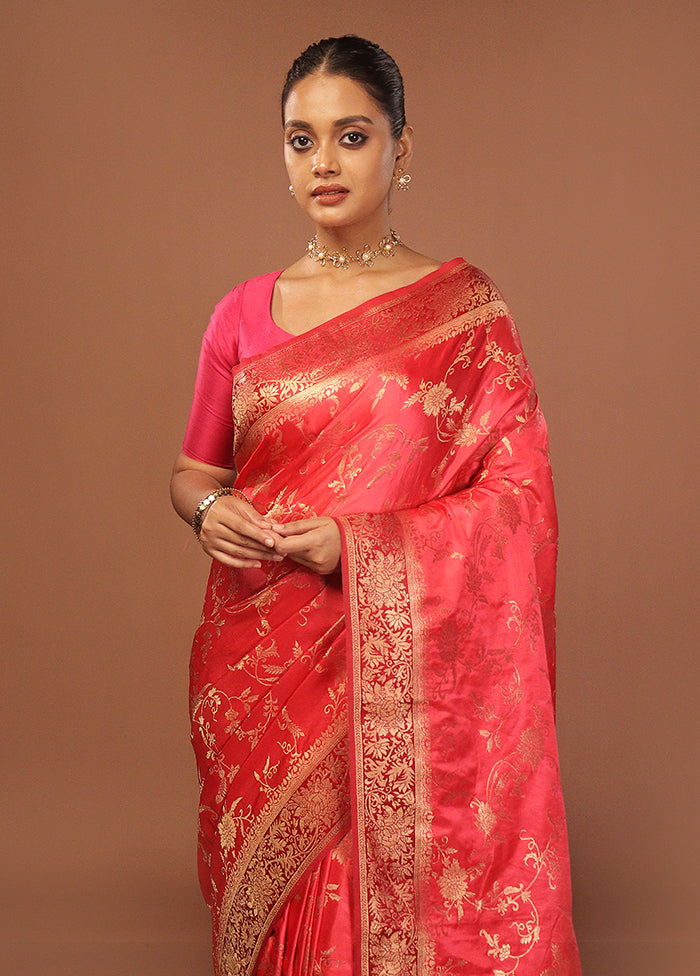 Pink Dupion Silk Saree With Blouse Piece