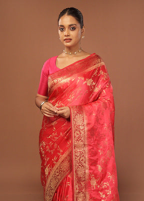 Pink Dupion Silk Saree With Blouse Piece