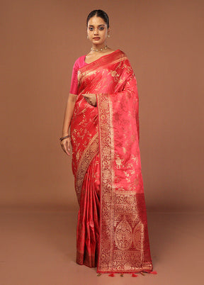 Pink Dupion Silk Saree With Blouse Piece