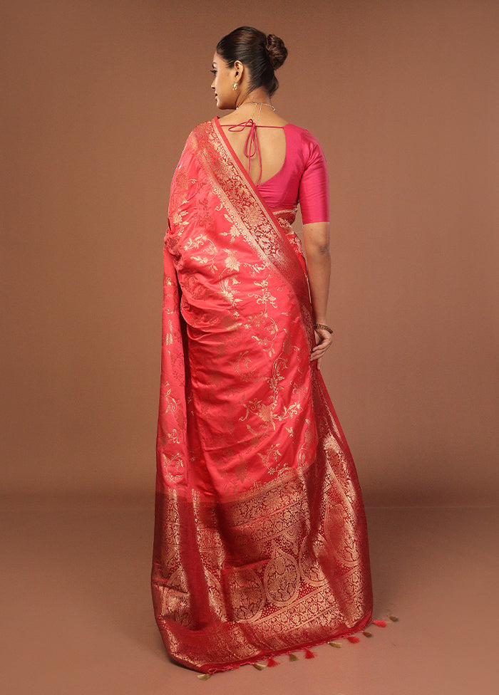 Pink Dupion Silk Saree With Blouse Piece