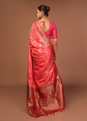 Pink Dupion Silk Saree With Blouse Piece