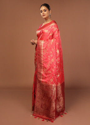 Pink Dupion Silk Saree With Blouse Piece