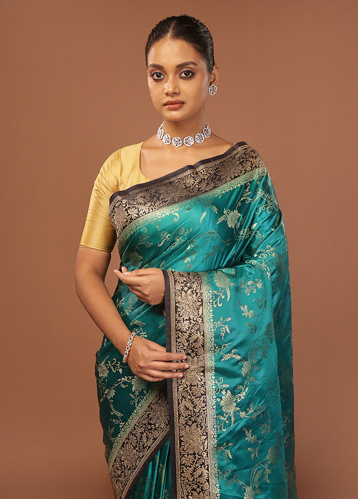 Blue Dupion Silk Saree With Blouse Piece