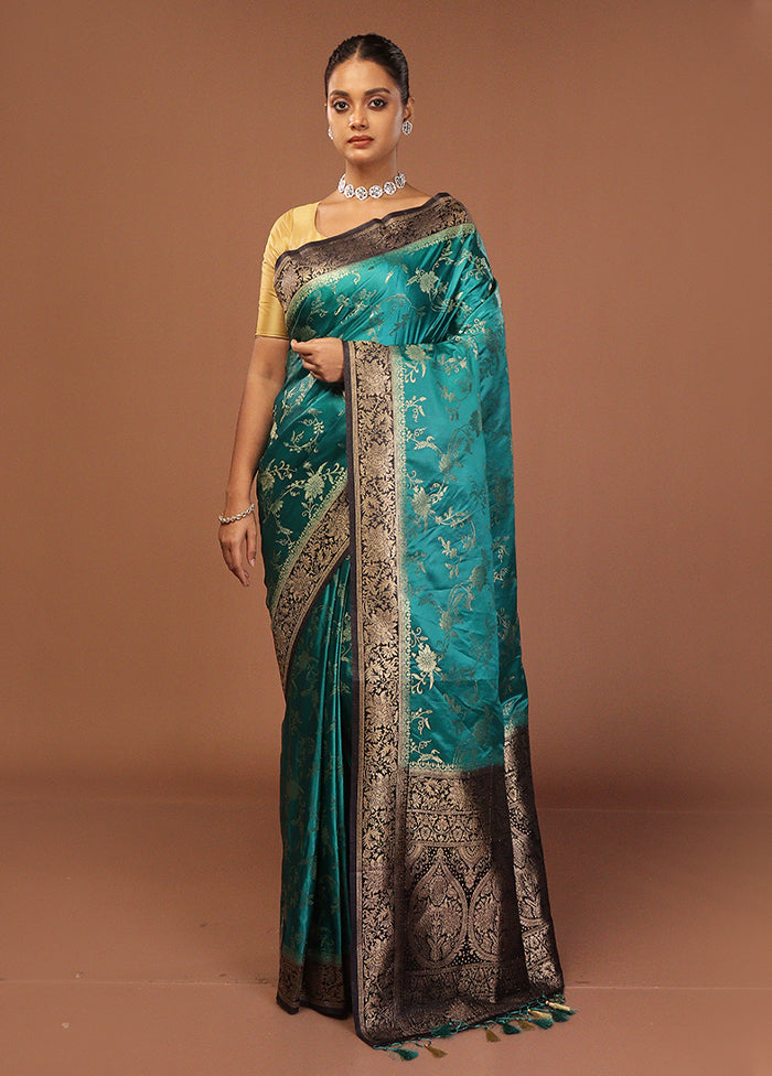 Blue Dupion Silk Saree With Blouse Piece