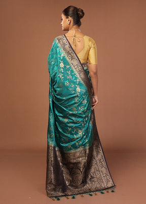 Blue Dupion Silk Saree With Blouse Piece