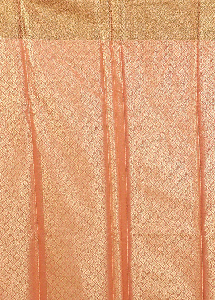 Peach Kora Silk Saree With Blouse Piece