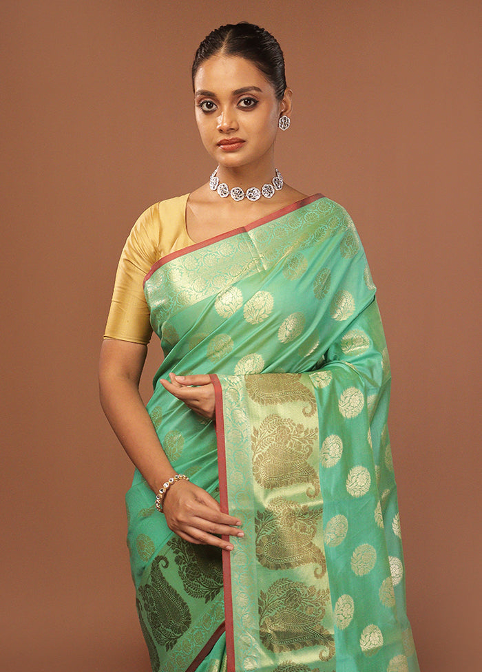 Green Kora Silk Saree With Blouse Piece