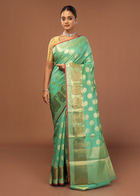 Green Kora Silk Saree With Blouse Piece