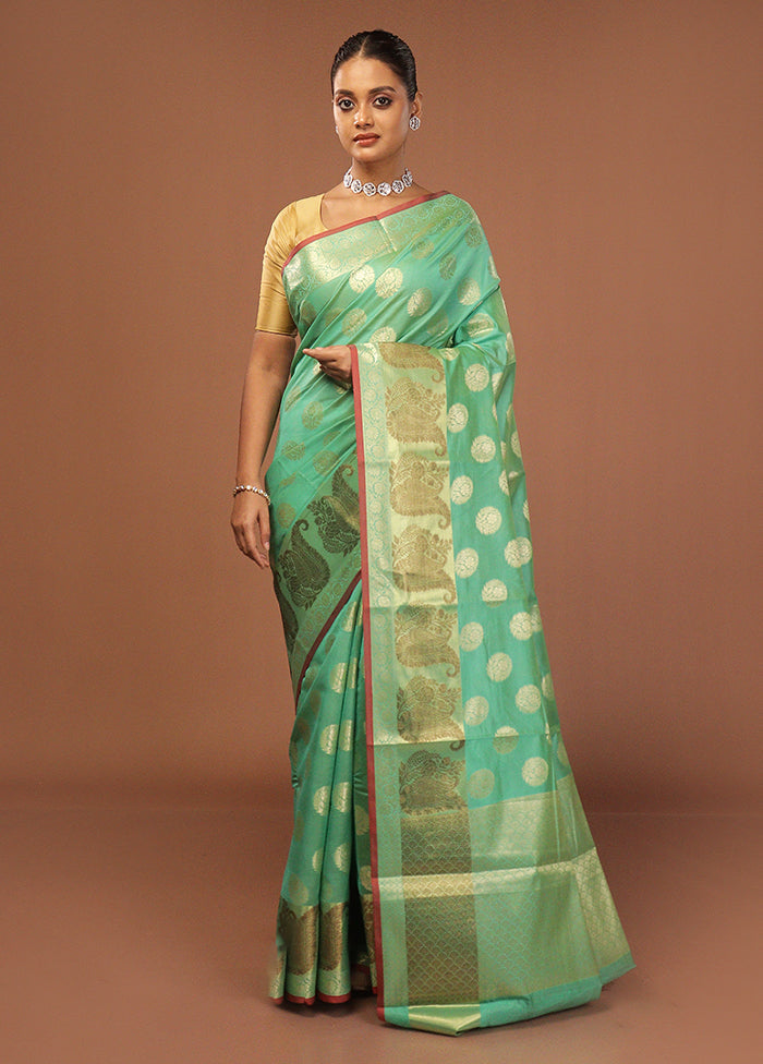 Green Kora Silk Saree With Blouse Piece