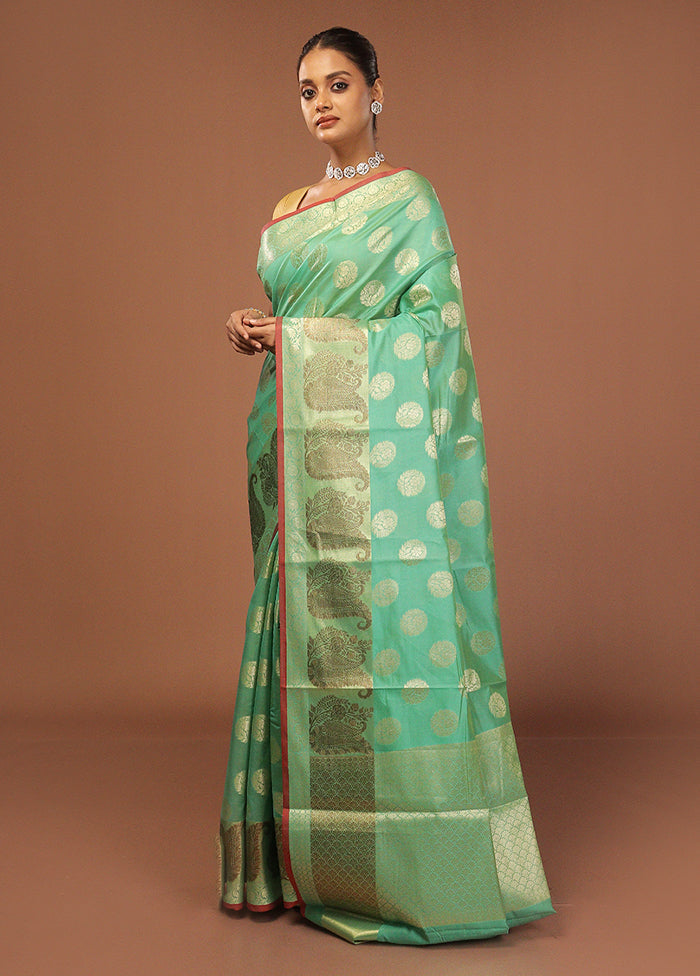 Green Kora Silk Saree With Blouse Piece
