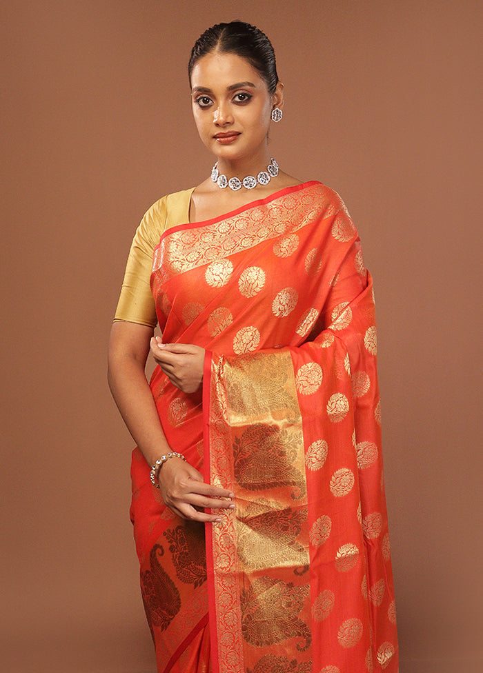 Red Kora Silk Saree With Blouse Piece
