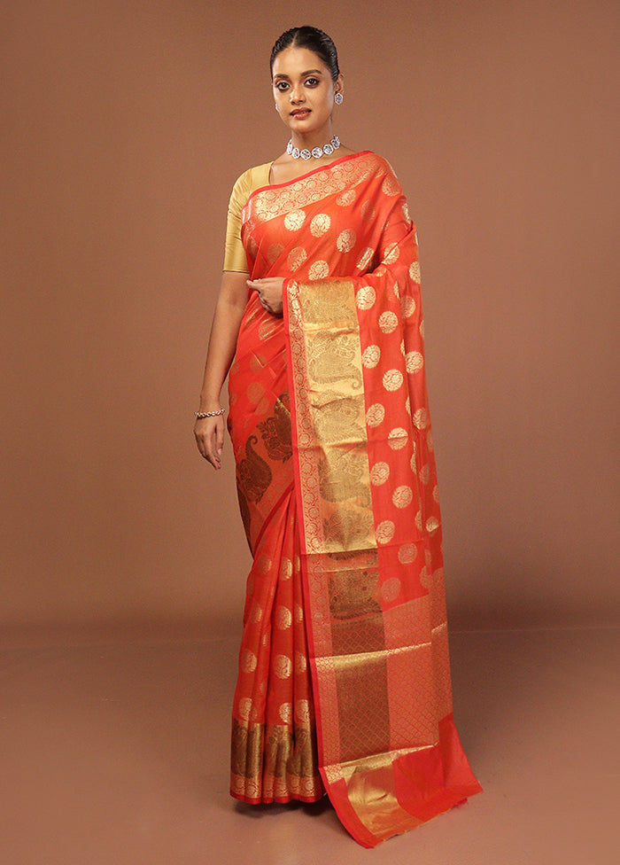 Red Kora Silk Saree With Blouse Piece