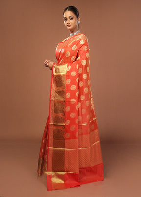 Red Kora Silk Saree With Blouse Piece