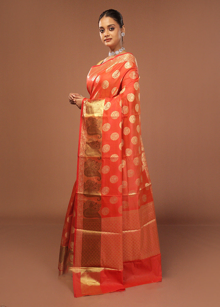 Red Kora Silk Saree With Blouse Piece