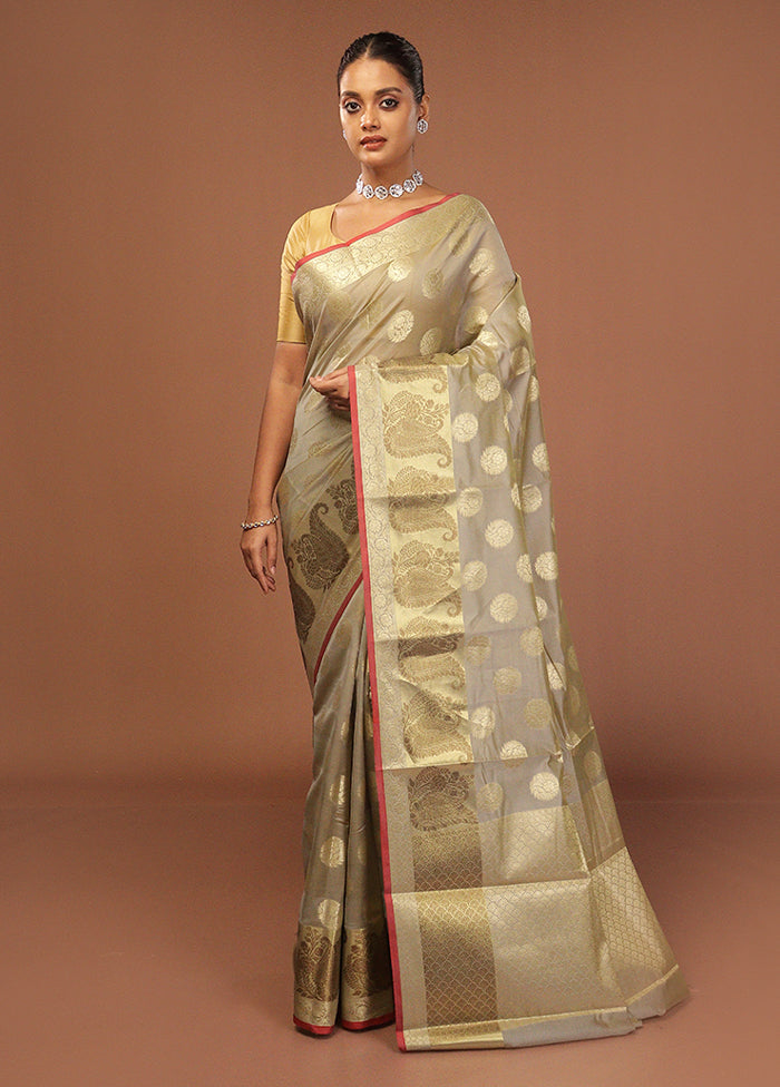 Grey Kora Silk Saree With Blouse Piece