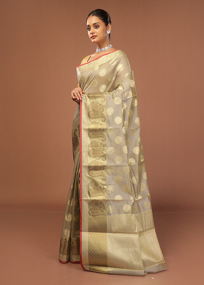 Grey Kora Silk Saree With Blouse Piece