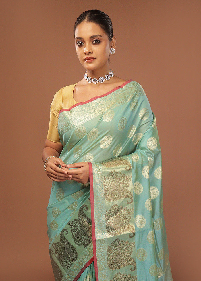 Blue Kora Silk Saree With Blouse Piece