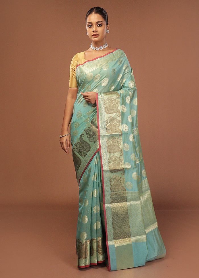 Blue Kora Silk Saree With Blouse Piece