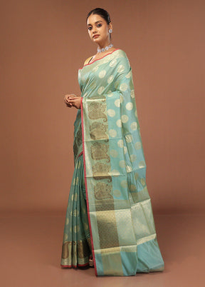 Blue Kora Silk Saree With Blouse Piece