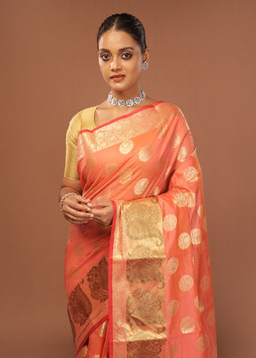 Pink Kora Silk Saree With Blouse Piece