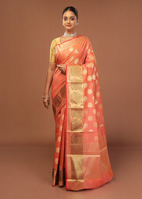 Pink Kora Silk Saree With Blouse Piece
