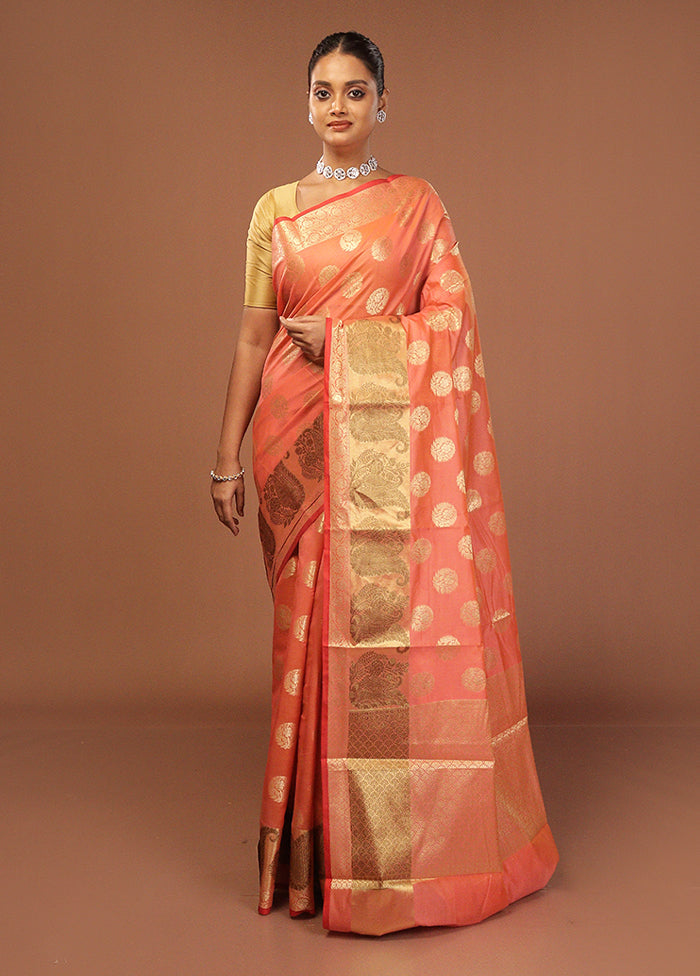 Pink Kora Silk Saree With Blouse Piece