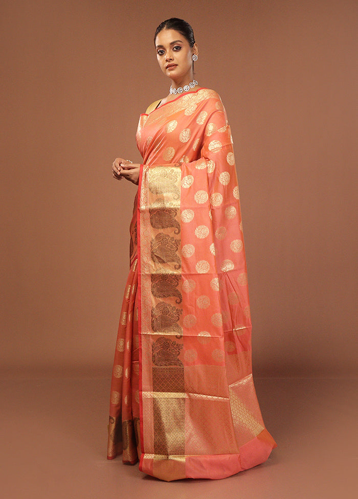 Pink Kora Silk Saree With Blouse Piece