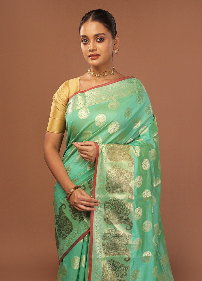 Green Kora Silk Saree With Blouse Piece