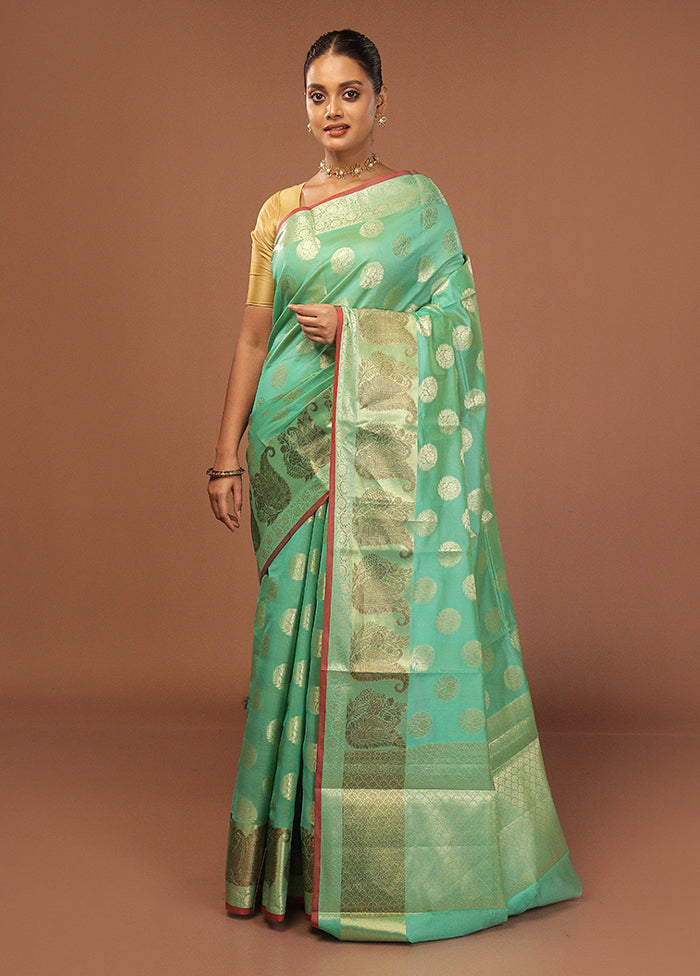 Green Kora Silk Saree With Blouse Piece