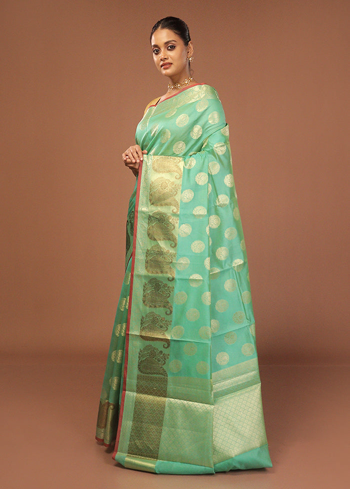 Green Kora Silk Saree With Blouse Piece