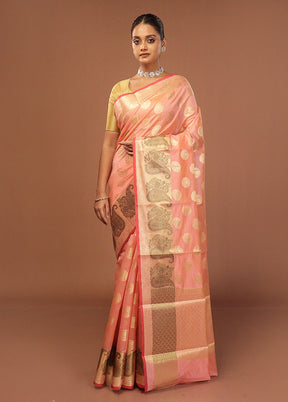 Peach Kora Silk Saree With Blouse Piece