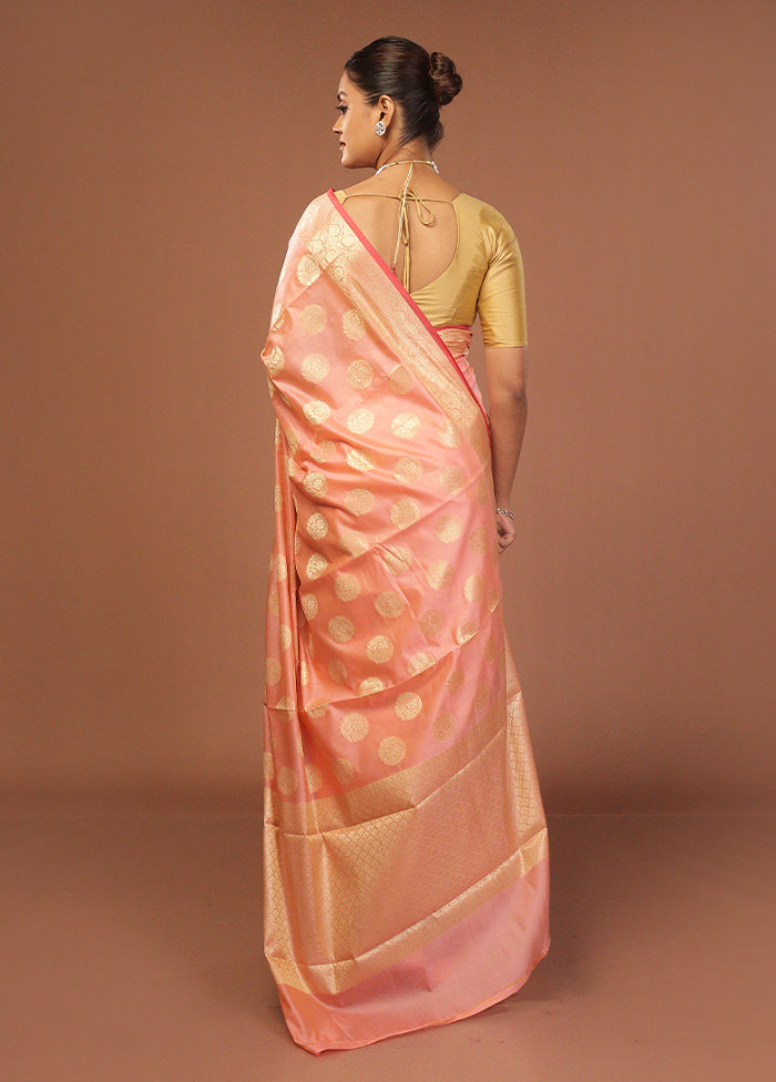 Peach Kora Silk Saree With Blouse Piece