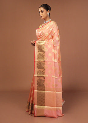 Peach Kora Silk Saree With Blouse Piece