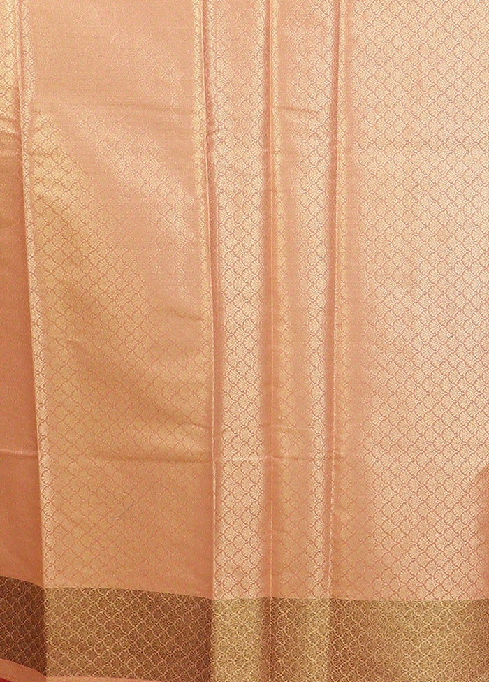 Peach Kora Silk Saree With Blouse Piece