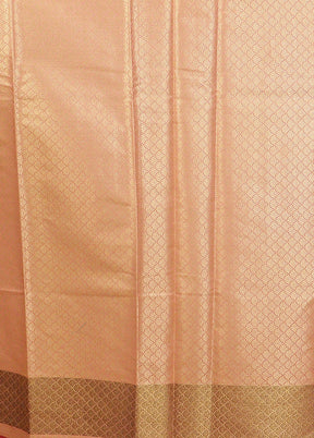 Peach Kora Silk Saree With Blouse Piece