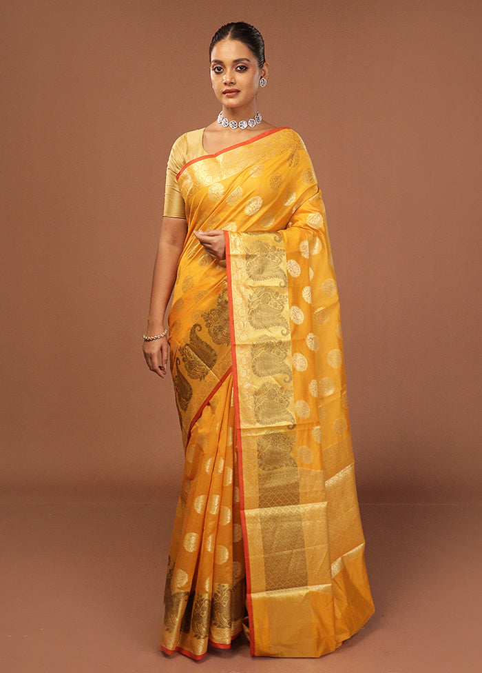 Yellow Kora Silk Saree With Blouse Piece