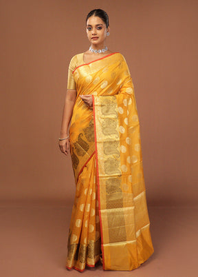 Yellow Kora Silk Saree With Blouse Piece