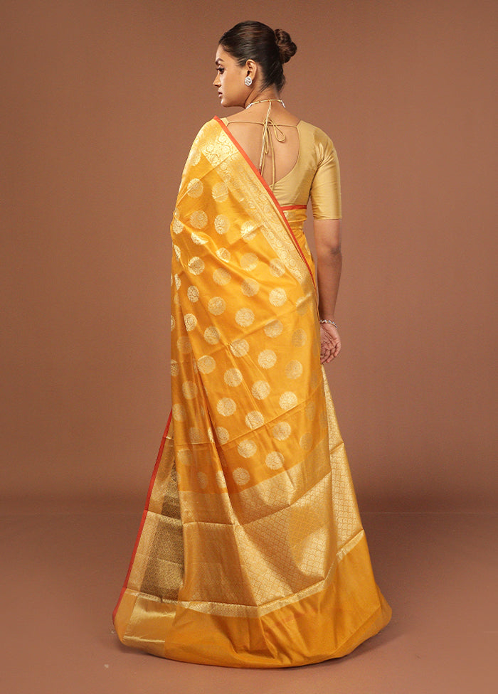 Yellow Kora Silk Saree With Blouse Piece
