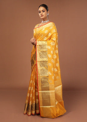 Yellow Kora Silk Saree With Blouse Piece